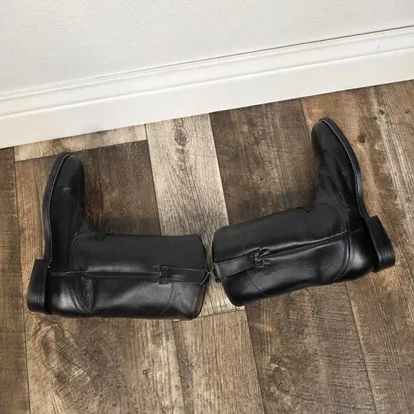 Vintage Black Leather Mid Calf Pull On Western Roper  Boots Women’s 5 - Picture 5 of 7
